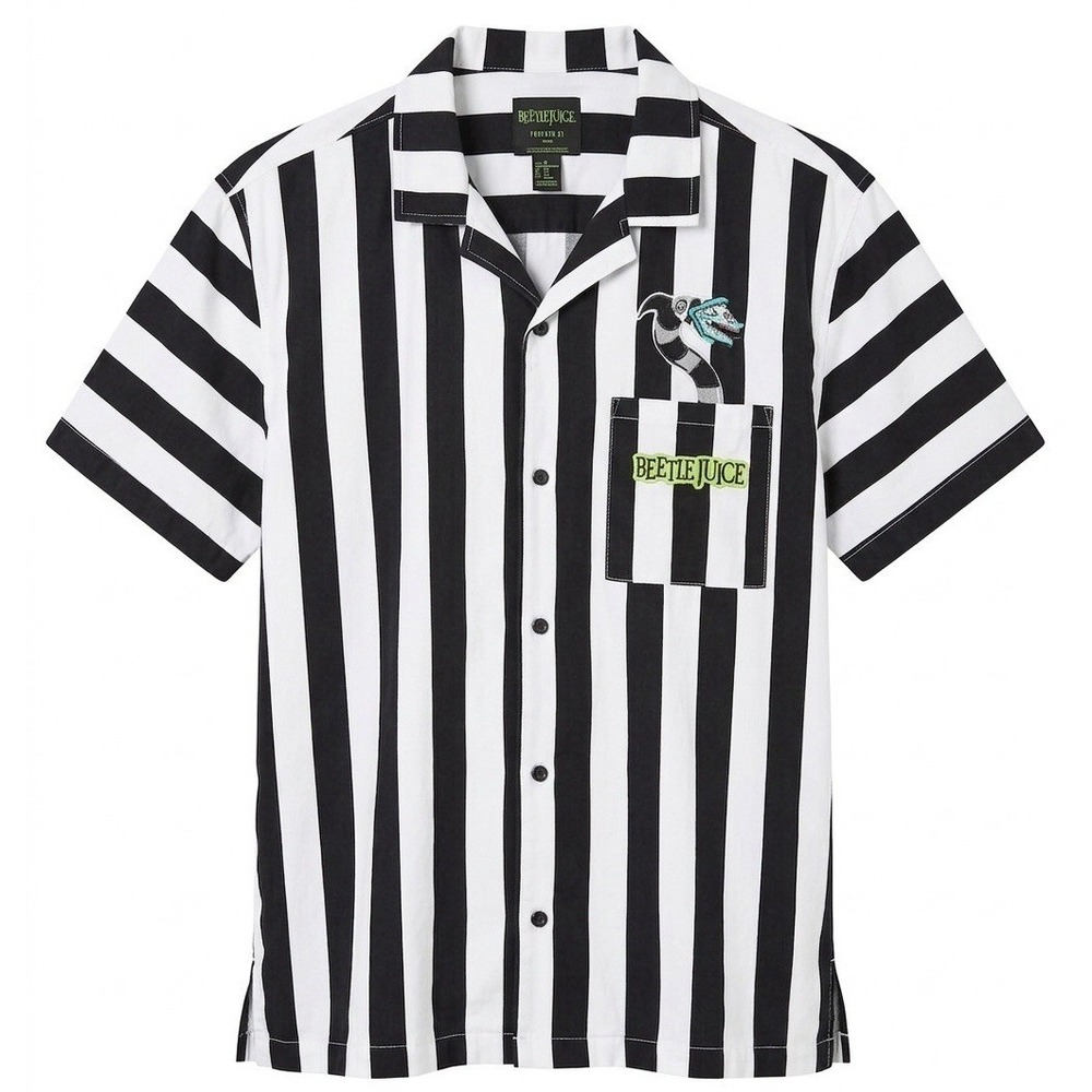 Beetlejuice X Forever 21 Striped Button Down Men's Size XXL 2XL Camp Shirt